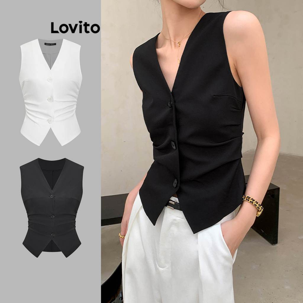 ซื้อ Lovito เสื้อกล้ามผู้หญิง จีบหน้า สไตล์ลำลอง L65ED049 (หลากสี)