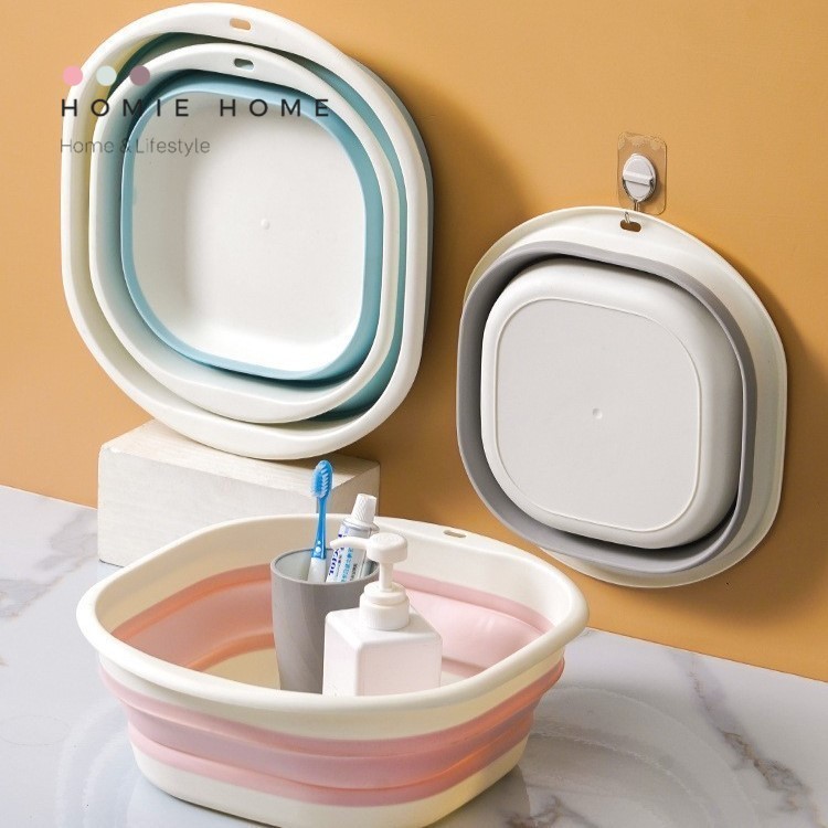 HH-1249 กะละมังพับได้ สีขาวเทา กะละมังซิลิโคน อเนกประสงค์ พร้อมส่ง