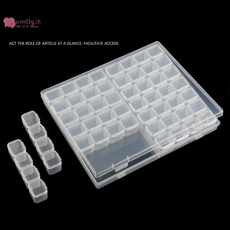 Renbg 28/56 กริด DIY เพชรกล่องเก็บเครื่องประดับกริดเล็บใส Rhinestones เครื่องมือลูกปัดกล่องเก็บ TH