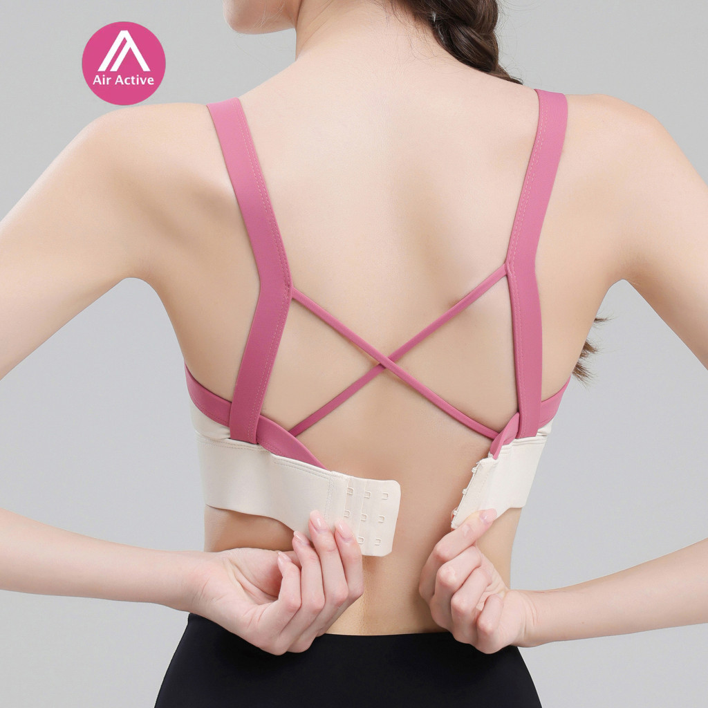 Yoga Sports Bra Fixed Pads Cross Back Back Buckle Good Support