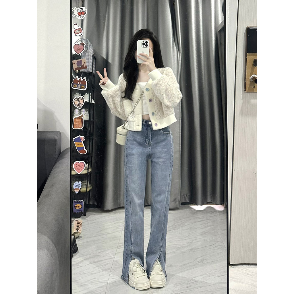 เสื้อคาร์ดิแกนถักแขนยาวคอวีแขนสั้นสไตล์นุ่มและอ่อนโยนเสื้อแจ็คเก็ตกระดุมแถวเดียวเสื้อตัวนอกสไตล์ฤดูใบไม้ผลิและฤดูใบไม้ร่วงสไตล์มิงค์ม้า Ximen u56f