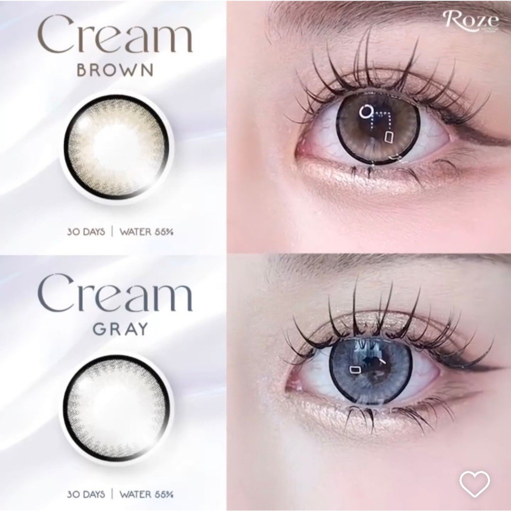 คอนแทคเลนส์ Hydrogel(บิ๊กอาย) Cream Brown / Gray / Black (Rozelens) เลนส์รุ่นใหม่ นิ่มใส่สบายตา