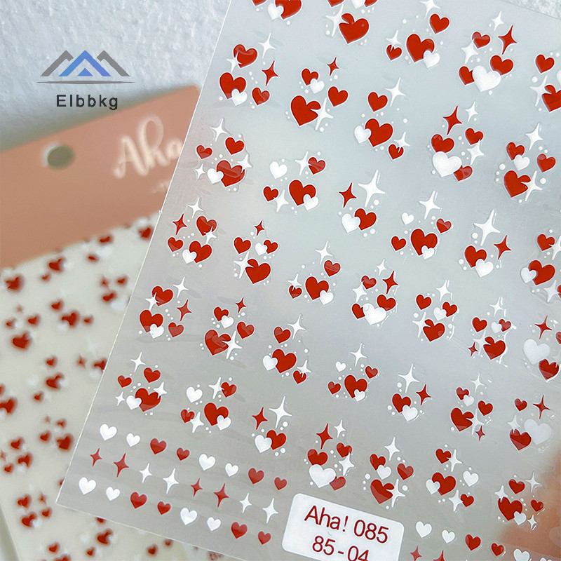 Eibbkg 3D สีขาว/สีแดง Love Heart วันวาเลนไทน์เล็บสติกเกอร์ Self-Adhesive Kawaii Peach Heart Decal DIY ตัดหัวใจเล็บ Slider ลดราคา
