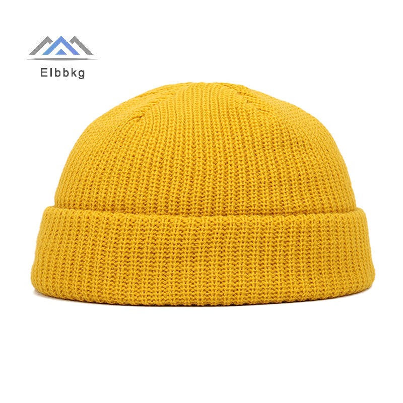 EIbbkg ฤดูหนาว Warm Unisex ขนสัตว์ Beanies หมวกหมวกชาวประมงสําหรับชายสั้นถักนาฬิกา Cuffed Tarwler หมวก Hip Hop Bonnet บนขาย