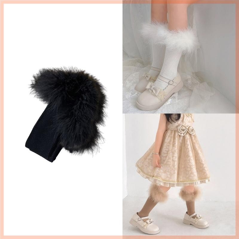 Cc Furry Edge Girls Socks ถุงเท้าเด็กถุงเท้ากลางลูกวัว 3-13Y ถุงเท้าเข่าเด็ก