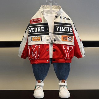 เด็กชายฤดูใบไม้ร่วงแจ็คเก็ตเด็กหล่อทอดถนนด้านบนเสื้อผ้ารถจัก…