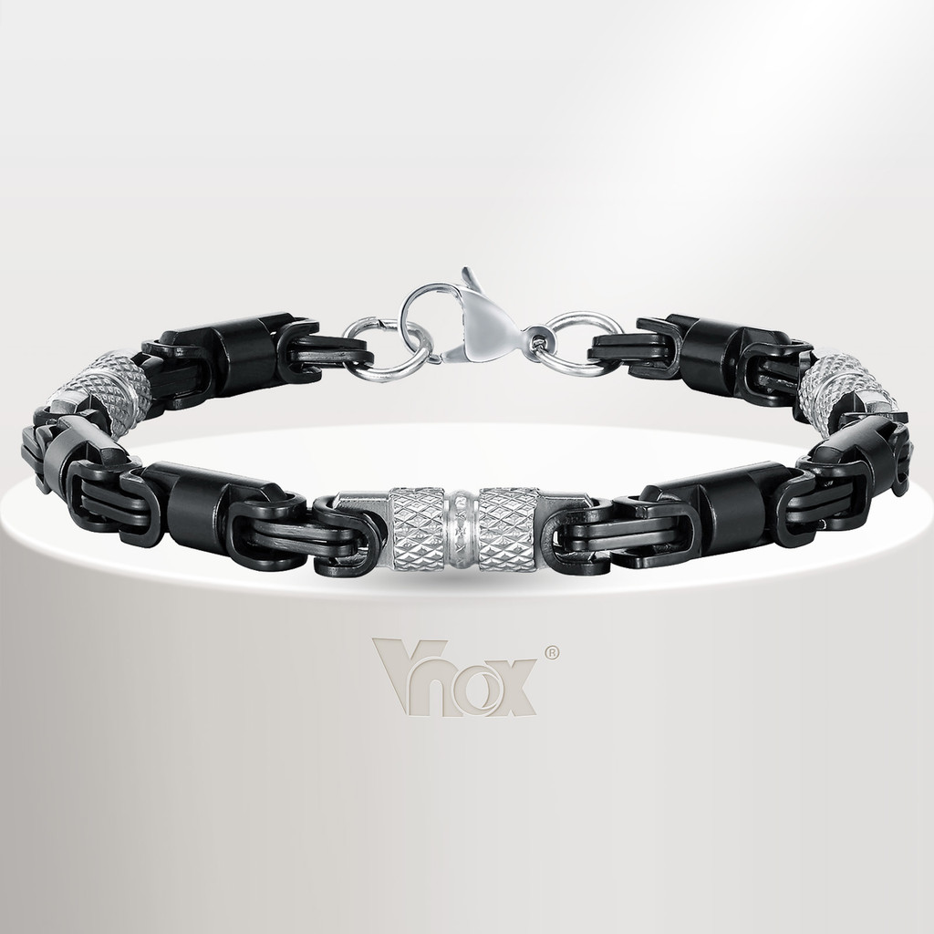 Vnox Mens Byzantine Handmade Chain Stainless Steel Bracelet,Dual Tone Design, ทนทานและมีสไตล์