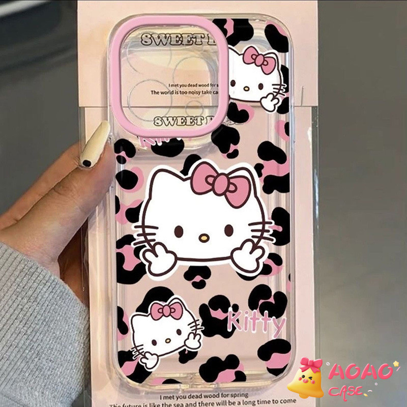 เสือดาวหวานเสือดาวพิมพ์ Hello Kitty นุ่ม เคสiphone 11 15 13 14 12 Pro Max 7Plus XR X XS Max 14 15 7 8 Plus SE 2020