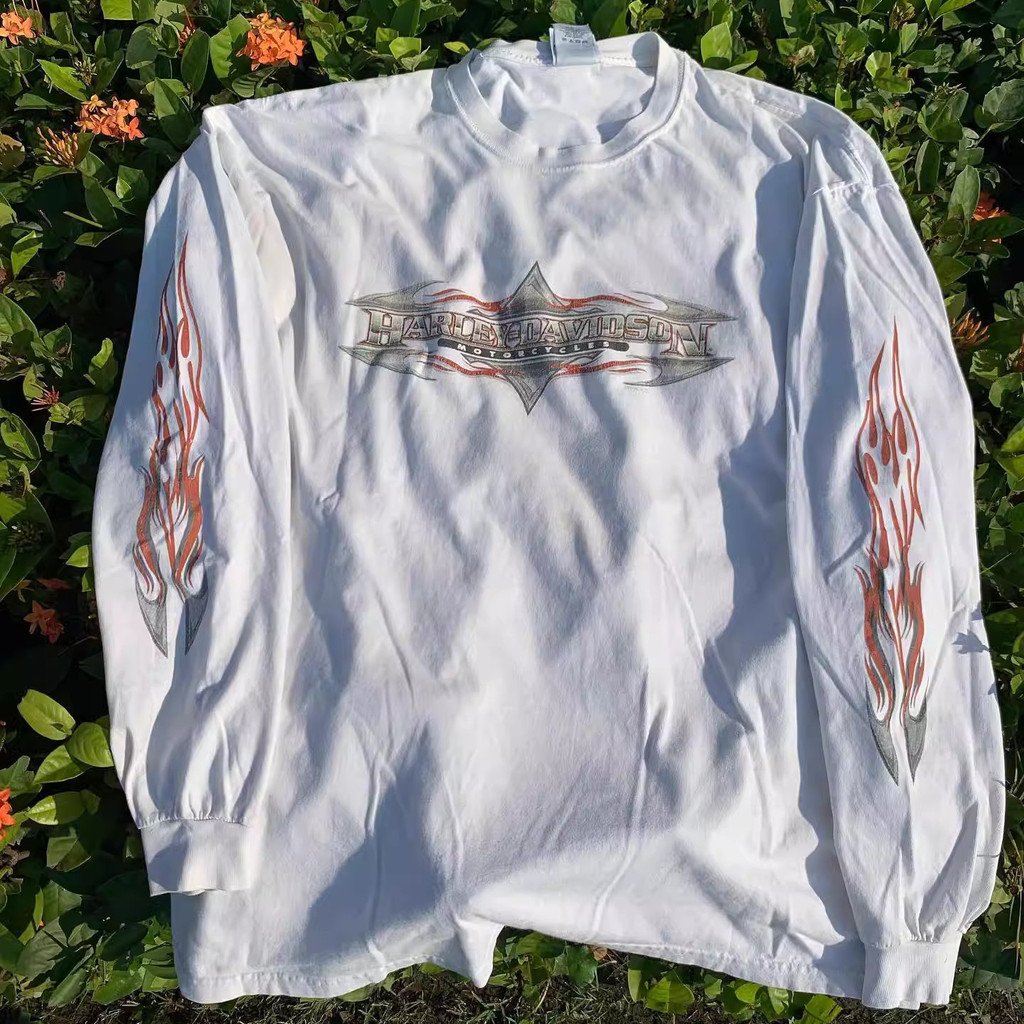 ((คลังสินค้าพร้อมสไตล์ใหม่) American High Street hiphop Hip Hop ผู้ชายผู้หญิงโอเวอร์ไซส์ผ้าฝ้ายแท้พิมพ์เสื้อยืดแขนยาว