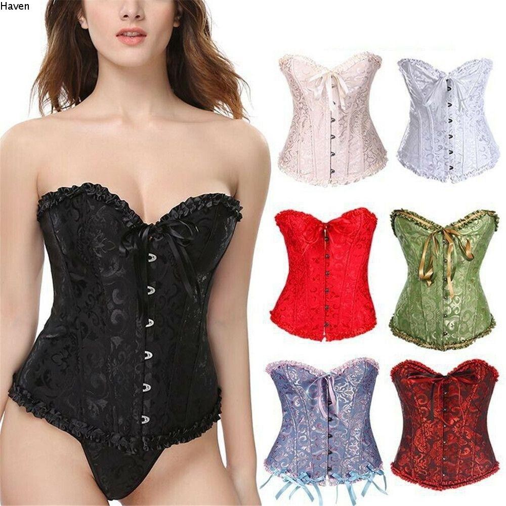 Haven Corset Bustier Top Gothic Top Lace-Up ชุดแฟนซีซาตินโบรเคด Stays Corset