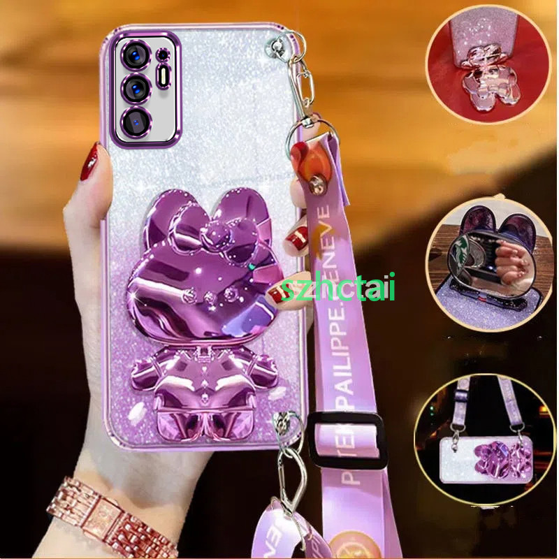 เคสโทรศัพท์ OPPO Reno 6 4G Reno 6 5G RENO 6Z 5G สายคล้องคอ เคสโทรศัพท์หรูหรา ความงาม กระจกการ์ตูนวงเ