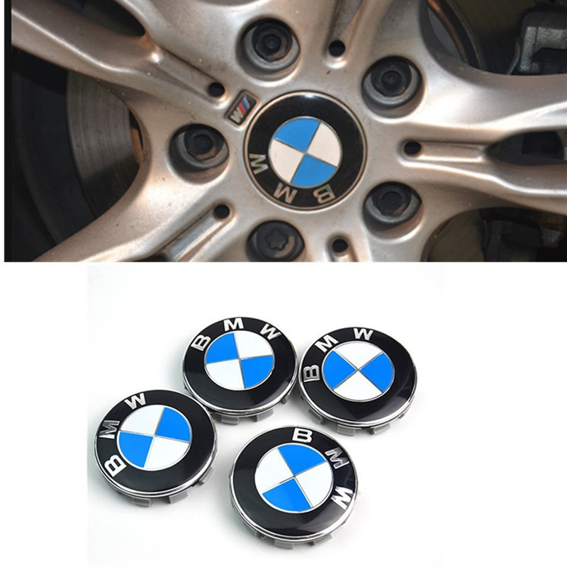 4pcs BMW โลโก้พวงมาลัยรถยางศูนย์รถสติกเกอร์ Hub Cap Emblem Badge 68 มม.สําหรับ BMW e46 e39 e36 e90 e
