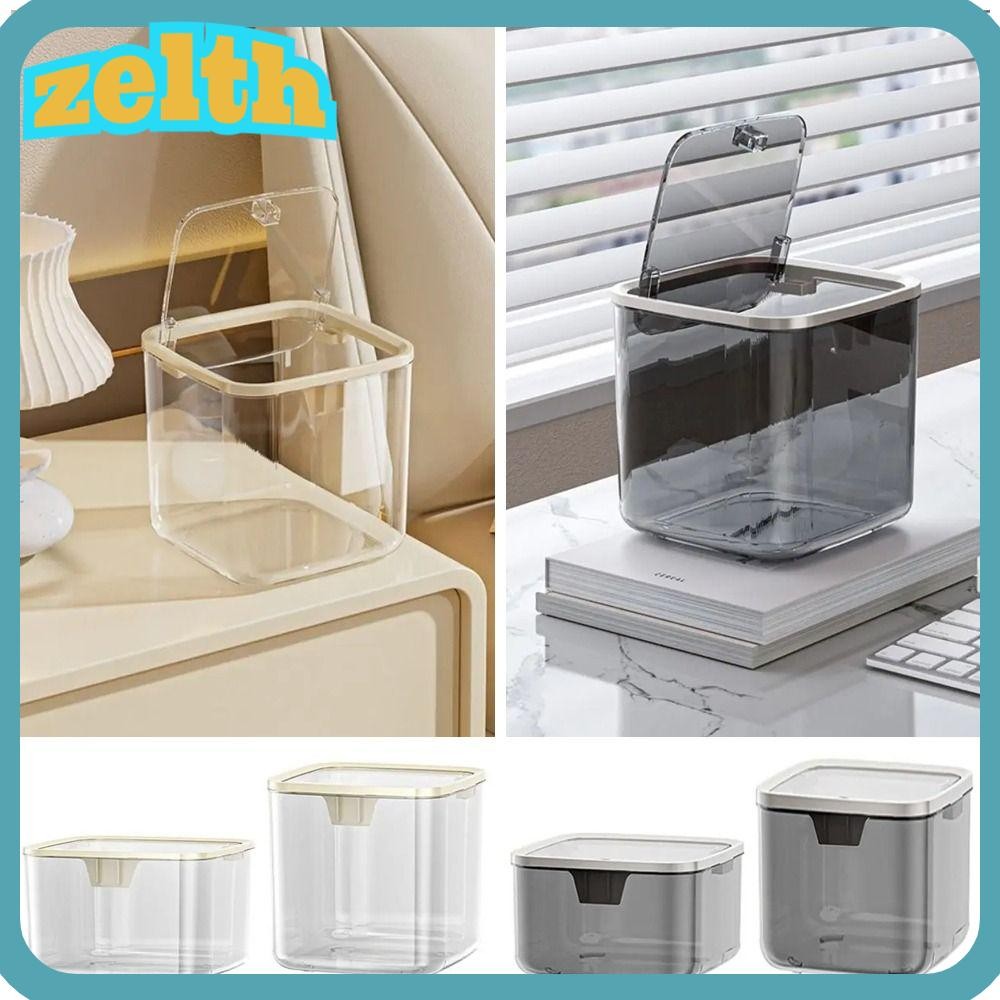 Zelth 1 ชิ้นกล่องเก็บโต๊ะ,พร้อมฝาครอบห้องนอนเดสก์ท็อปถัง,ทนทานขนาดเล็กโปร่งใสหรูหราถังขยะถังขยะ
