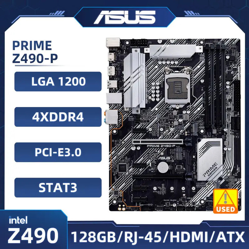 ASUS PRIME Z490-P เมนบอร์ด LGA 1200 Intel Z490 DDR4 128GB PCI-E 3.0 M.2 USB3.2 ATX สําหรับ 10th /11t