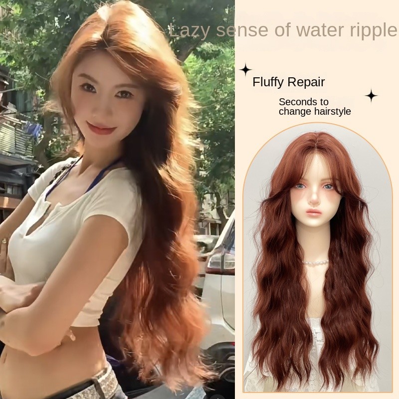 Zhouli วิกผม Camero-Front Lace Caramel Red Brown สไตล์เกาหลี Gentle Water Ripple ธรรมชาติจําลอง Full Headgear