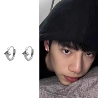 Roselife Unisex Cool Silver Cross Star Circle Hoop ต่างหูสําหรับผู้ชายผู้หญิง Street แฟชั่นรอบต่างหูเครื่องประดับอุปกรณ์เสริม