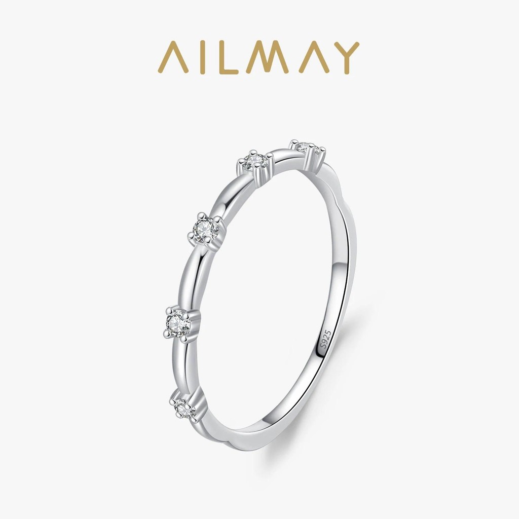 Ailmay Simple 925 Sterling Silver Stackable Finger Ring For Women Jewelry GIFT