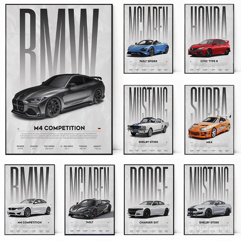 ฟอร์ดมัสแตงแลนเซอร์ EVO X หรูหรารถสปอร์ตโปสเตอร์และภาพพิมพ์ผ้าใบจิตรกรรมฝาผนังศิลปะรูปภาพสำหรับห้องพักตกแต่งบ้านแฟนของขวัญ KE8J
