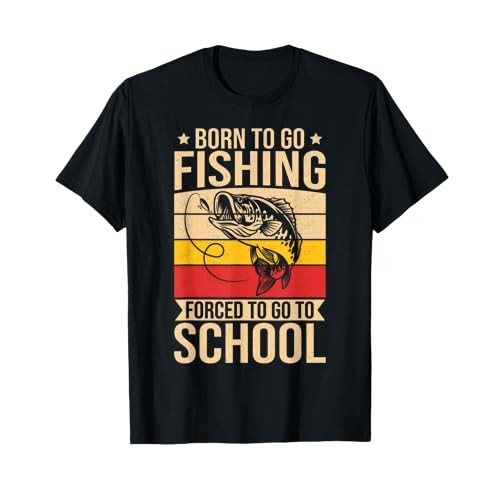 เสื้อยืดผ้าฝ้ายผู้ชายชายเสื้อตกปลาผู้ชาย Born To Go Fishing Forced School เสื้อยืด 4XL , 5XL , 6XL