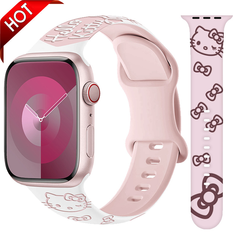 Kt cat สายซิลิโคนสําหรับ Apple Watch Ultra 49 มม.45 มม.44 มม.42 มม.41 มม.40 มม.38 มม.IWatch Series 9 8 7 6 5 4 3 2 1 se