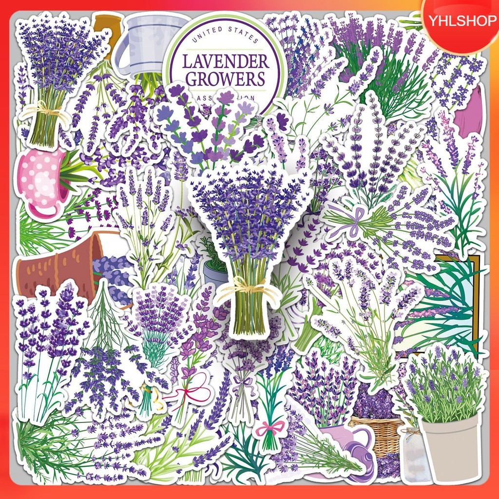 50ชิ้น สติกเกอร์ ดอกลาเวนเดอร์ lavender cartoon plant flower sticker พร้อมส่ง