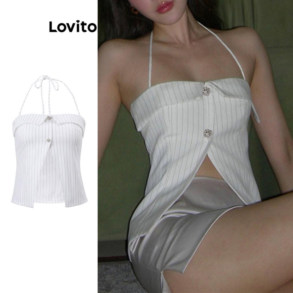 Lovito เสื้อกล้ามกระดุมธรรมดาสำหรับผู้หญิง LNA75360