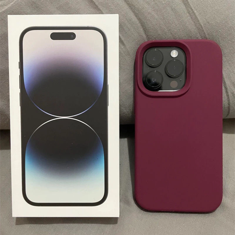 ใหม่ เคสโทรศัพท์ซิลิโคนเหลวสีแดงไวน์ลื่น สําหรับ iPhone 7 8 X XR XS Max 11 12 13 14 15 Pro Max 16