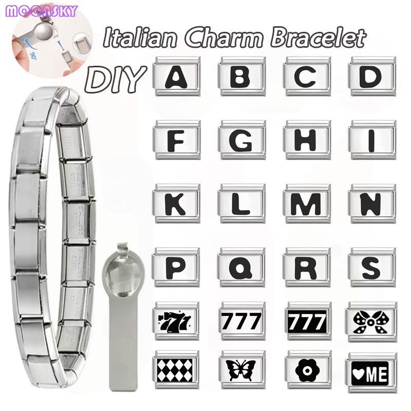 ตัวอักษร777อิตาลีสร้อยข้อมือเสน่ห์พอดี9มิลลิเมตรสร้อยข้อมือสแตนเลส ทําเอง เครื่องประดับทําอุปกรณ์ย้อ