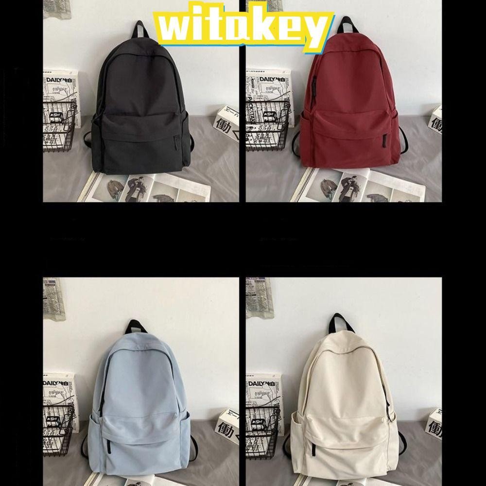 Witakey กระเป๋าเป้สะพายหลัง ผ้าไนล่อน กันน้ํา ขนาดใหญ่ จุของได้เยอะ ล้างทําความสะอาดได้ คุณภาพสูง สีดํา สีเทา สีขาว สีแดง สําหรับนักเรียน