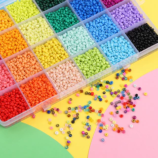 สีทึบ/โปร่งใส/ไข่มุก/ครีมข้าวลูกปัดชุดกล่อง24สีลูกปัดวัสดุกล่อง3มิลลิเมตรข้าวลูกปัดชุดกล่อง ทําเอง ทําด้วยมือ
