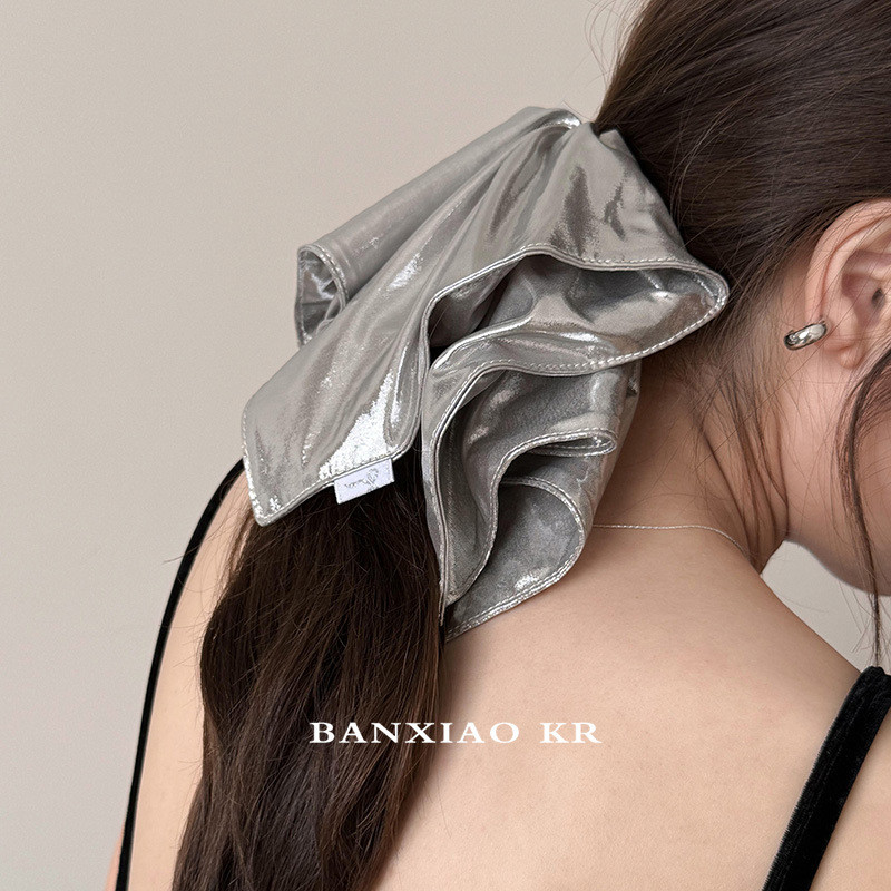 Silver Square Big Hair Tie หญิง ins สไตล์เกาหลี Influencer Tie ผมความยืดหยุ่นสูงหัวเชือกอุปกรณ์เสริมผม