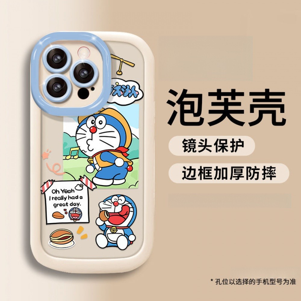 Happy Doraemon Collage เคสโทรศัพท์สําหรับ iPhone 16/15/14/13/12/X/7/11/Plus/pro Max รวมทุกอย่างซิลิโคนฝ้านุ่มทนทาน anti-fall พัฟป้องกันกรณี