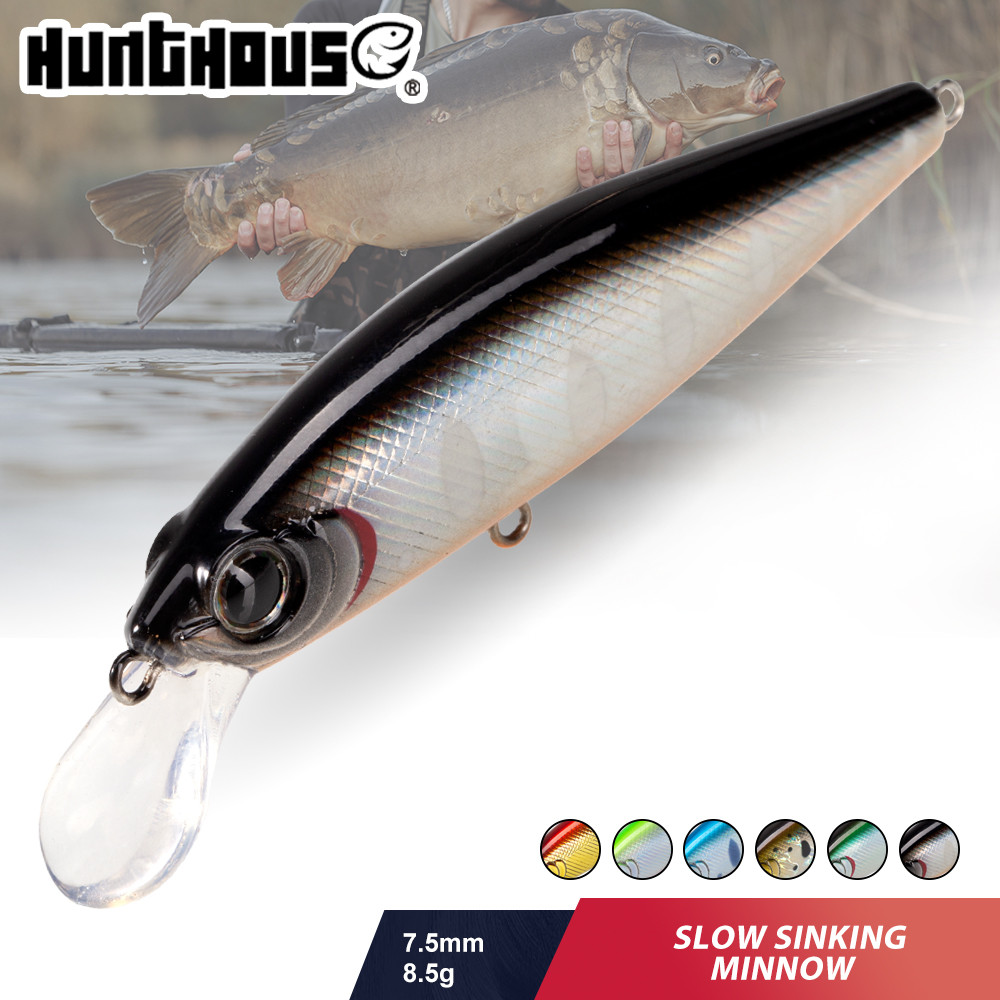 Hunthouse Rigge แบน Minnow Fishing Lure ช้า Sinking Hard เหยื่อ Wobbler 75 มม.8.5g ประดิษฐ์น้ําเค็ม Pike Bass Sea Fish Tackle