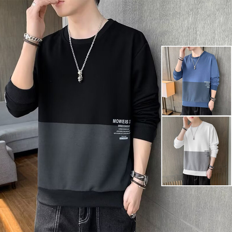 เสื้อฮู้ดผู้ชายแฟชั่นโอเวอร์ไซส์สลับสีหลวมคอกลมแขนยาวเสื้อฮู้ดลำลองไซส์ใหญ่