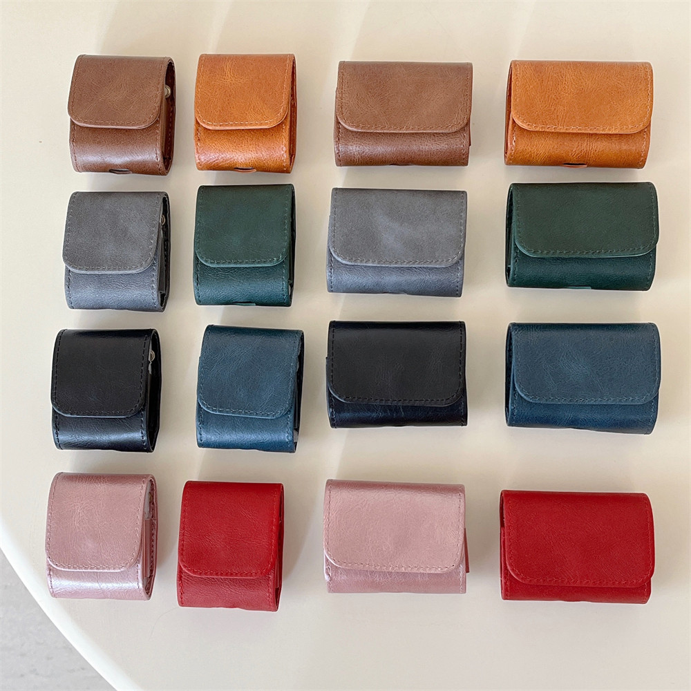 สีทึบสไตล์ธุรกิจมือถือเชือกเส้นเล็กพลิกกระเป๋าเข้ากันได้สําหรับ AIPRODS 1/2/3 PRO2 4 2024 ป้องกันกรณีหนังนุ่มปกชุดหูฟังบลูทูธไร้สายปลอกกันกระแท