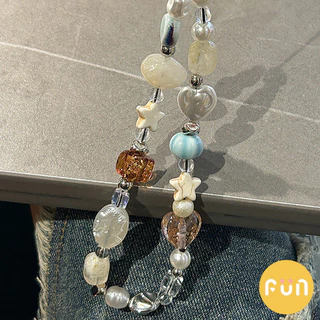 Ins Love Heart Star Beaded Universal โทรศัพท์มือถือโซ่กล้องเชือกเส้นเล็กอุปกรณ์ตกแต่ง Anti-Lost สายรัดข้อมือพวงกุญแจ
