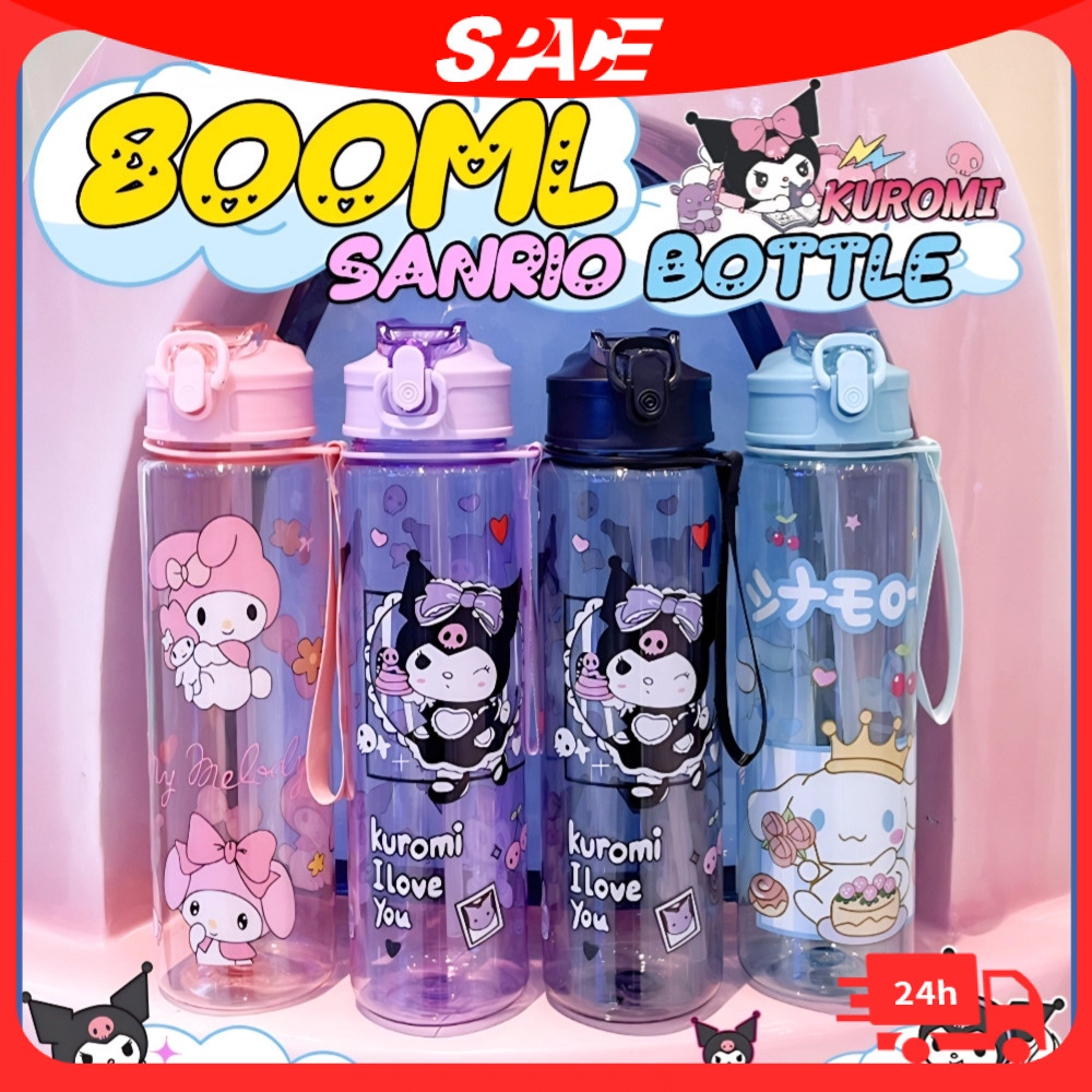 800ml Kuromi ขวดน้ําเด็ก Cinnamoroll ฟาง Bpa ฟรีโปร่งใส Kawaii Melody Sanrio เด็ก Travel โรงเรียนถ้วยน้ําขวดโรงเรียน Season