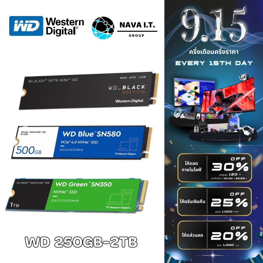 🛵มีส่งด่วน💨 SSD WD BLACK  SN750SE SN770 WD BIUE SN580 GREEN SN350 M.2 2280