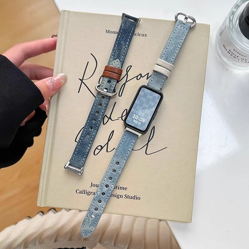สําหรับ Huawei Band 9 8 7 6 สายคล้อง Replacementmt สายรัดข้อมือสําหรับสมาร์ท Wacth Huawei Band 9 8 7 6 สร้อยข้อมือ Jean + สายหนัง