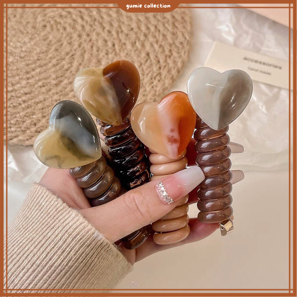 GC - FASHION HEART MOTIF SPIRAL HAIR TIE / PREMIUM LOVE TWIST เครื่องประดับผม