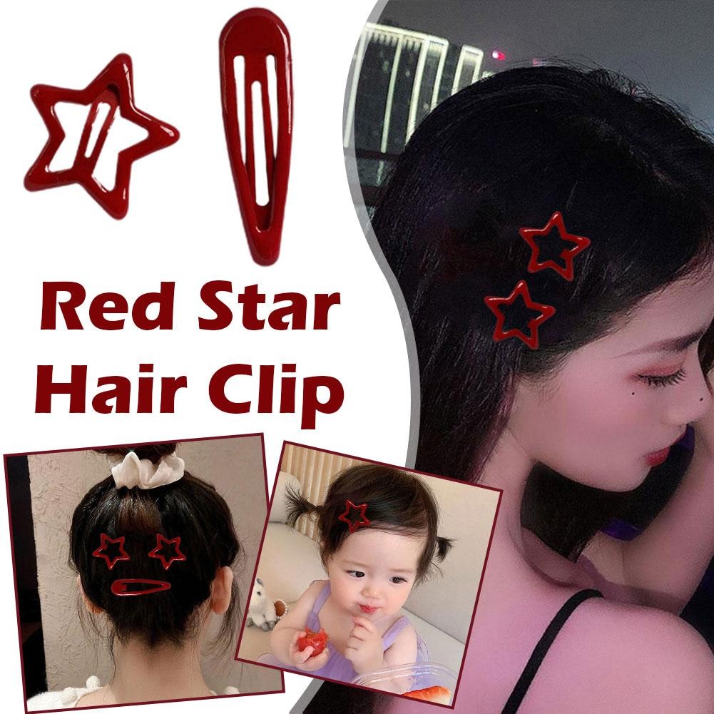 คลิปดาวสีแดง Bb คลิป Lucky Red Five-pointed Star กิ๊บติดผมด้านข้าง T3B2