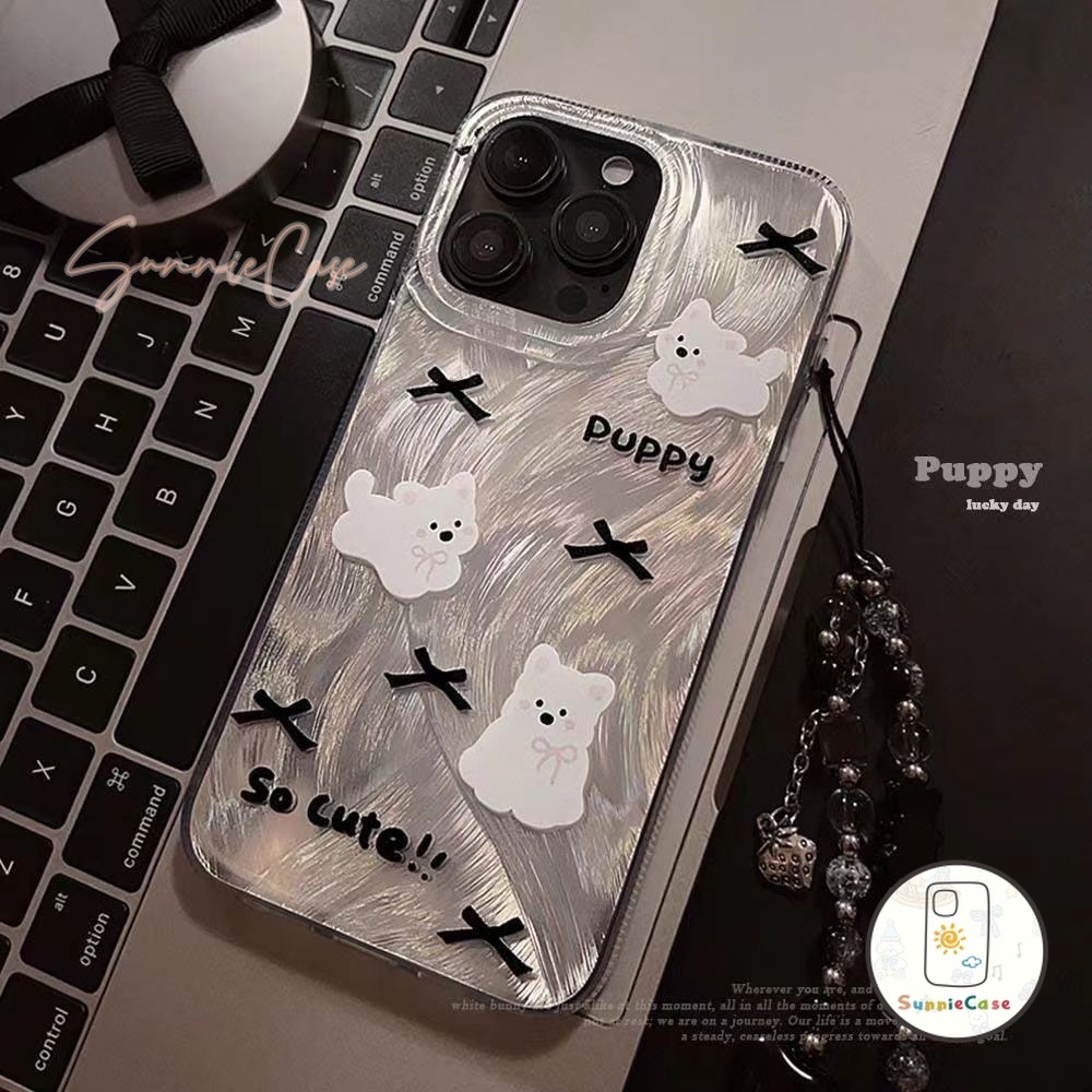 OPPO A58 A9 A7 A16K A17 A3s A98 A15 A1K A78A57 A60 A38 A31 Reno 5 11 10 6 8T ลูกหมาน่ารัก การ์ตูน โบว์นำโชค โบว์โบว์เคส