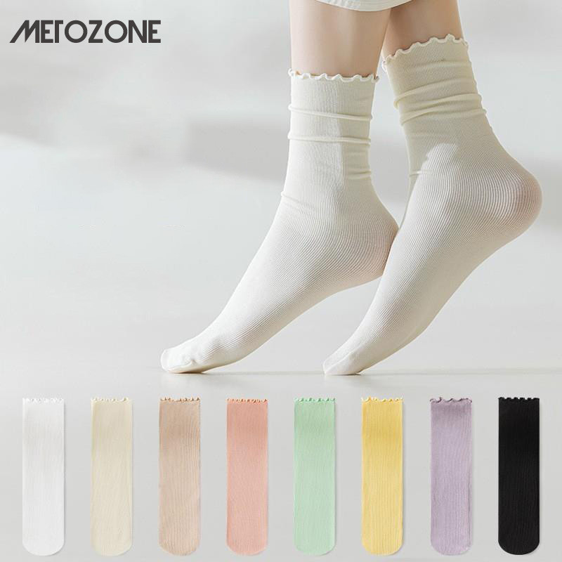 MeTozone ถุงเท้าผู้หญิง ใหม่เวอร์ชั่นเกาหลีของแฟชั่นและหลากหลายขอบม้วนบางถุงเท้ากองระบายอากาศ