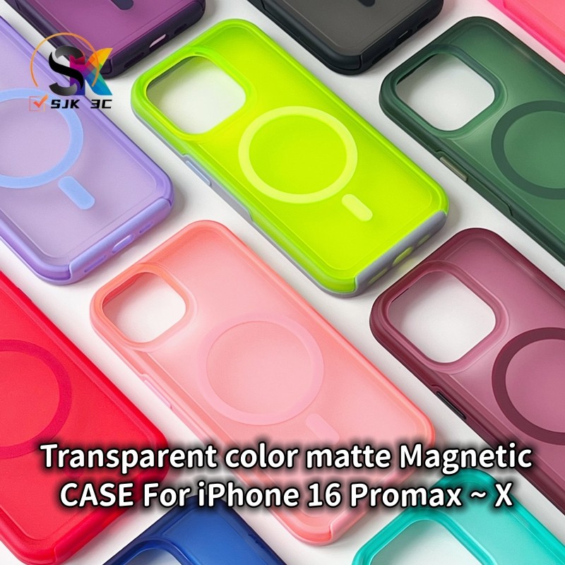 ใหม่หรูหราโปร่งใสสีเคสโทรศัพท์แม่เหล็กสําหรับiphone 16 15 14 13 12 11 Pro Max 16 Plus X XR XS Max Frostedปลอกป้องกันรวมทุกอย่างกันกระแทกฮาร์ดปกหลัง