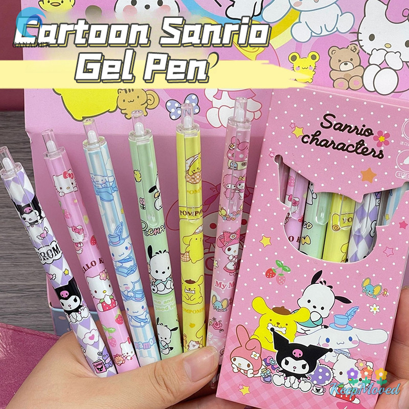Keepmoving 6 ชิ้น Kawaii Sanrio Hello Kitty Kuromi Melodys ปากกาเจลแห้งเร็วน่ารักกดปากกาเครื่องเขียนนักเรียนโรงเรียนอุปกรณ์สํานักงานของขวัญใหม่