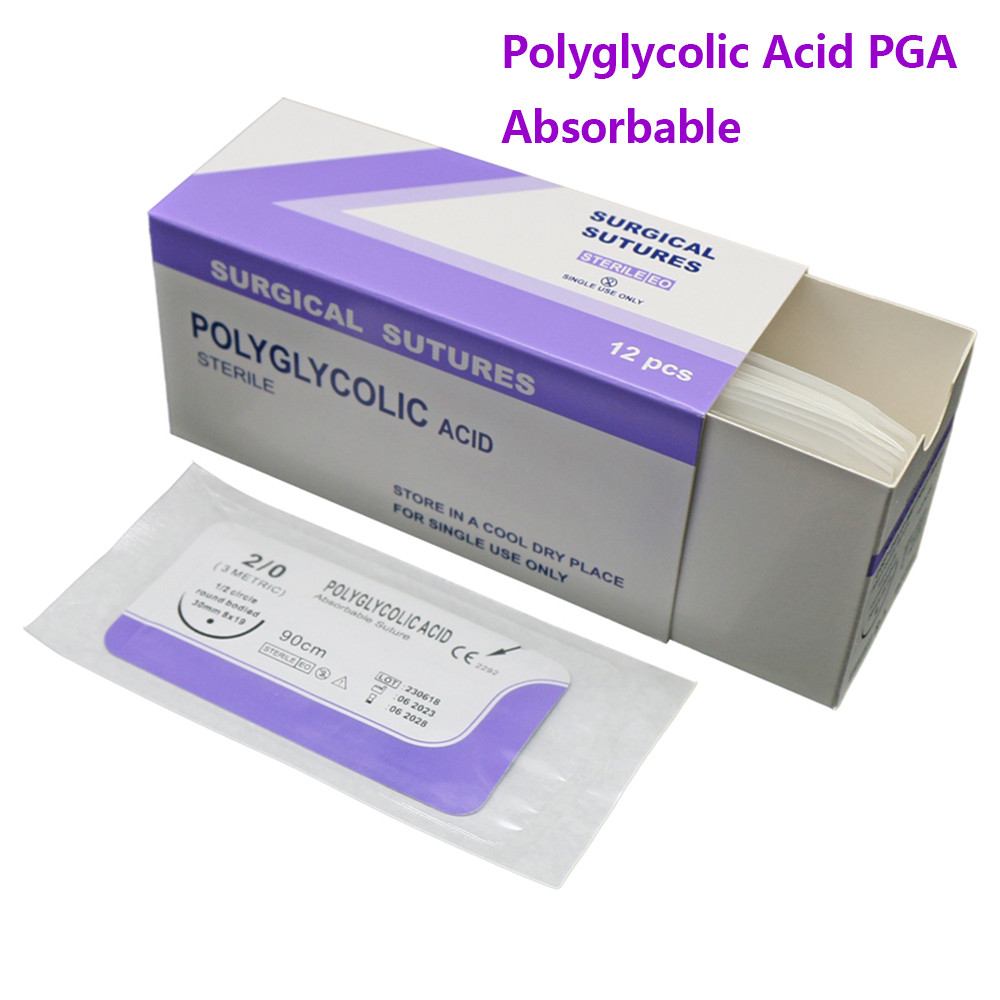PGA 12pcs 90 ซม. สัตว์ดูดซึมผ่าตัดเย็บด้วยเข็มกรดโพลีไกลโคลิก PDO