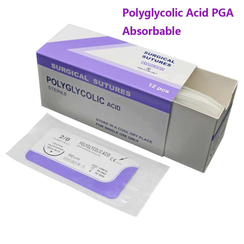 PGA 12pcs 90 ซม. สัตว์ดูดซึมผ่าตัดเย็บด้วยเข็มกรดโพลีไกลโคลิก PDO