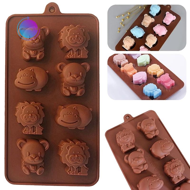 Goddes แม่พิมพ์ซิลิโคนสัตว์ Hippo Lion Bear Shape สบู่ช็อคโกแลตเค้ก DIY เครื่องครัว TH