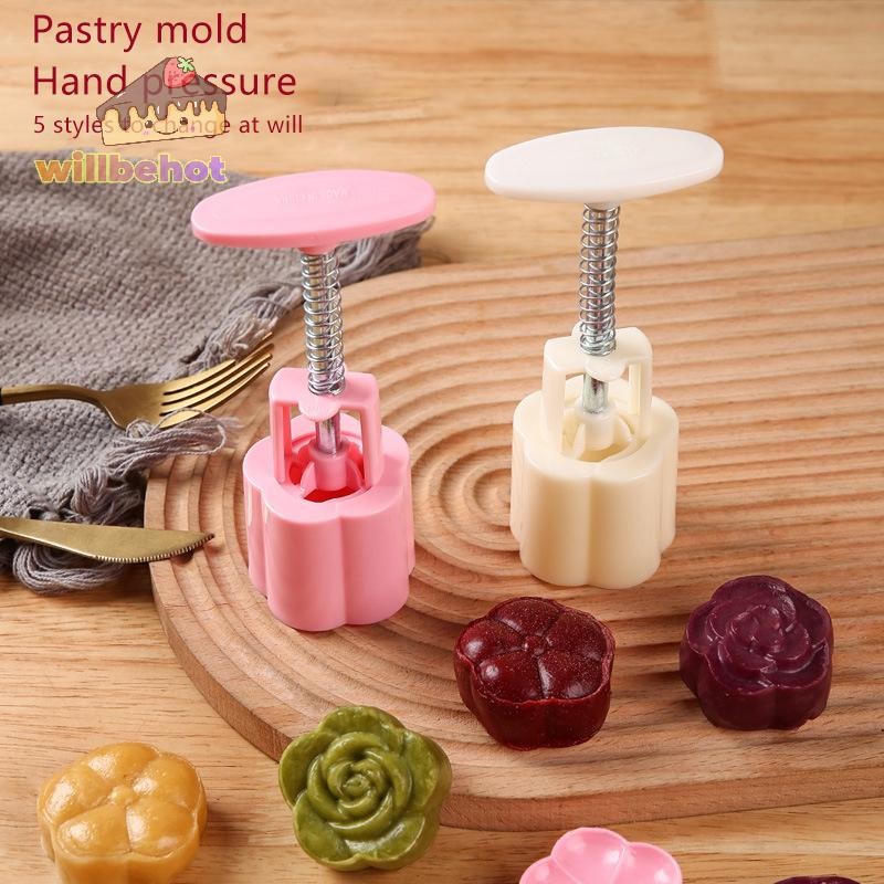 [WillbehotT] 71g Mooncake แม่พิมพ์เทศกาลกลางฤดูใบไม้ร่วงมือความดันดอกไม้ Moon เค้ก Mould DIY มือ Mooncake ความดัน Fondant ตกแต่งเครื่องมือ [ใหม่]