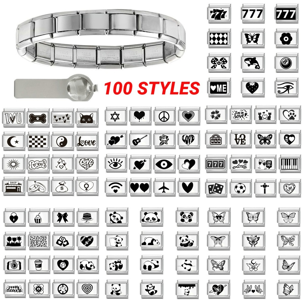100รูปแบบผีเสื้อlove Starดอกไม้อิตาเลี่ยนCharm Links Fit 9 มม.สร้อยข้อมือสแตนเลสDiyเครื่องประดับทําอุปกรณ์เสริมRetroบุคลิกภาพโมดูลสร้อยข้อมืออุปกรณ์เสริม
